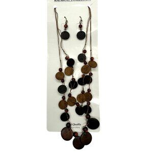 Wood and Bead Necklace and Earring Set